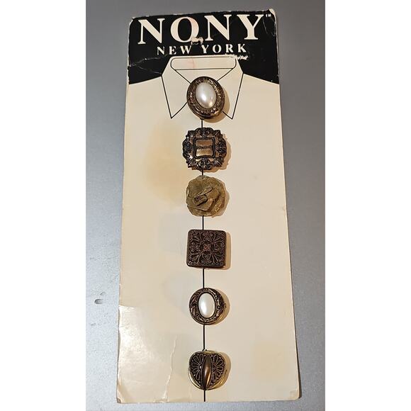 Vintage Button Covers Made in USA Nony New York Ornate Gold Tone Set of 5 - Picture 2 of 12